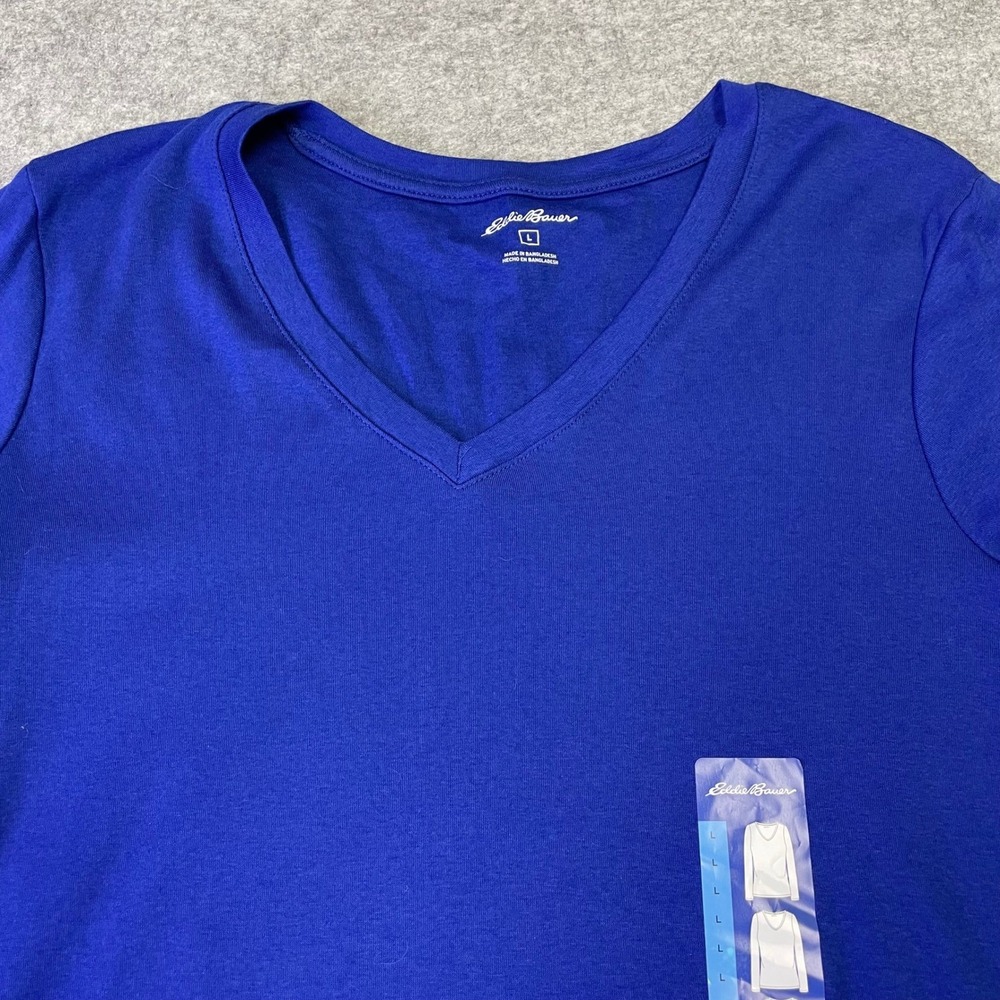 NEW Eddie Bauer Cobalt Blue V-Neck Long Sleeve T-Shirt Large Casual Tee